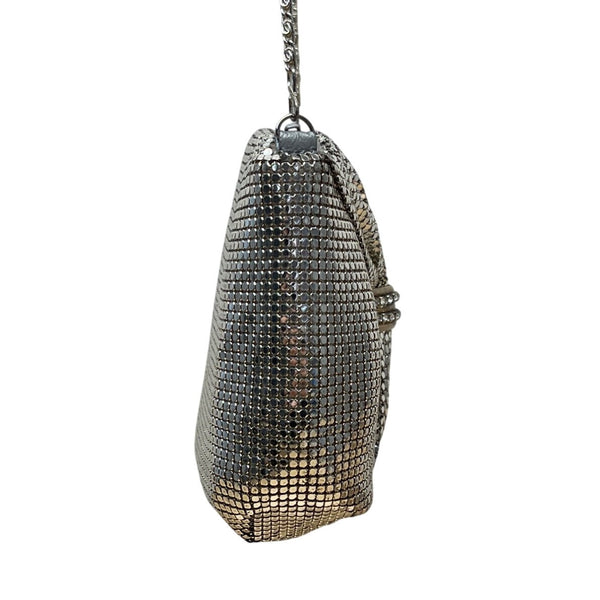Vintage Silver Mesh Shoulder Bag With Rhinestone Accent & Chain Strap Evening Handbag Sz S