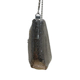 Vintage Silver Mesh Shoulder Bag With Rhinestone Accent & Chain Strap Evening Handbag Sz S