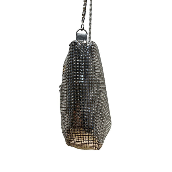 Vintage Silver Mesh Shoulder Bag With Rhinestone Accent & Chain Strap Evening Handbag Sz S