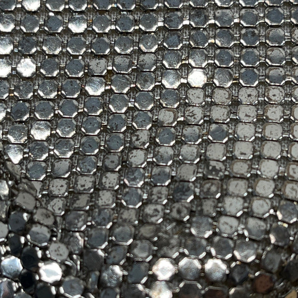 Vintage Silver Mesh Shoulder Bag With Rhinestone Accent & Chain Strap Evening Handbag Sz S