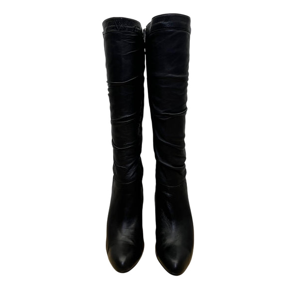 Adrienne Vittadini Women’s Black Leather Knee-High Almond Toe Sunny Boots Sz 6M