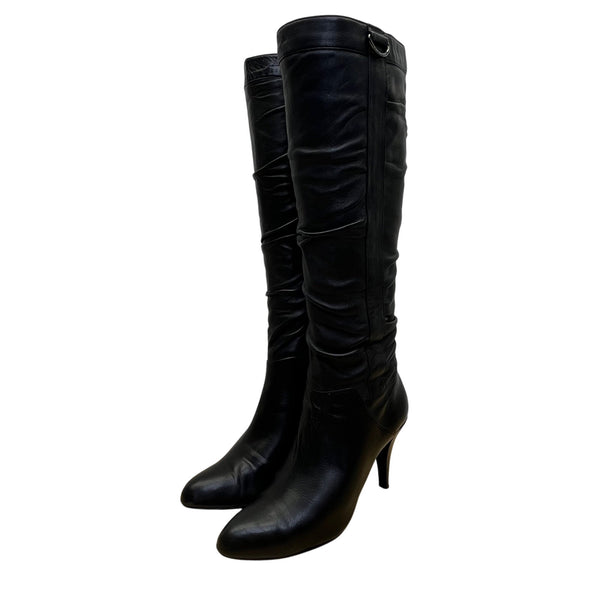 Adrienne Vittadini Women’s Black Leather Knee-High Almond Toe Sunny Boots Sz 6M