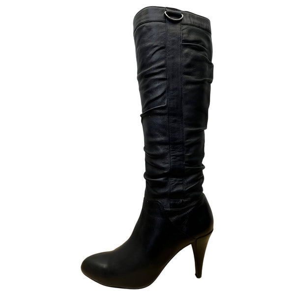 Adrienne Vittadini Women’s Black Leather Knee-High Almond Toe Sunny Boots Sz 6M