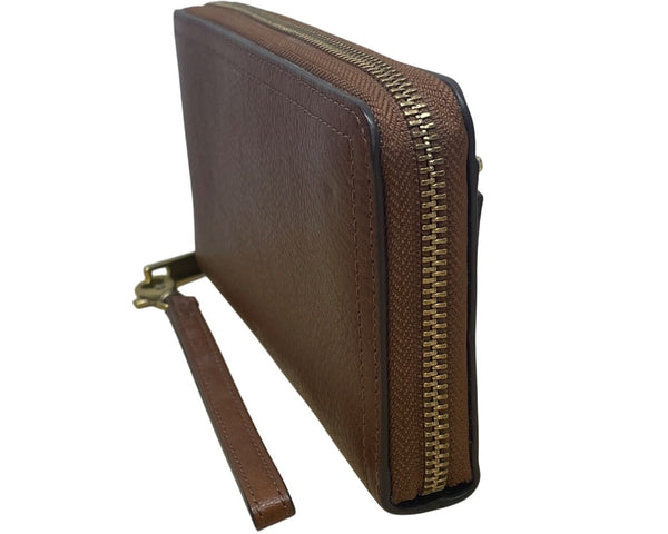 Fossil Brown Leather Zippered RFID Card Slots Coin Pocket Wristlet Wallet Size M