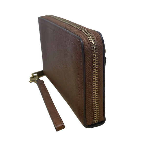 Fossil Brown Leather Zippered RFID Card Slots Coin Pocket Wristlet Wallet Size M