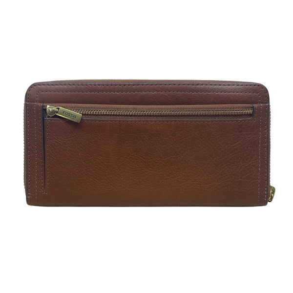 Fossil Brown Leather Zippered RFID Card Slots Coin Pocket Wristlet Wallet Size M