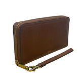 Fossil Brown Leather Zippered RFID Card Slots Coin Pocket Wristlet Wallet Size M