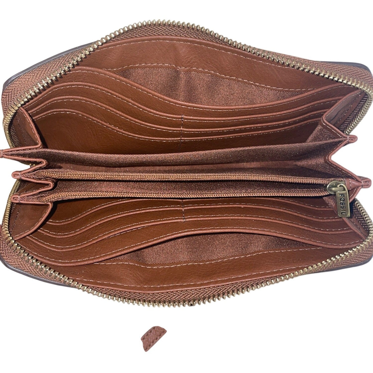 Fossil Brown Leather Zippered RFID Card Slots Coin Pocket Wristlet Wallet Size M