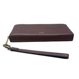 Fossil Brown Leather Zippered RFID Card Slots Coin Pocket Wristlet Wallet Size M
