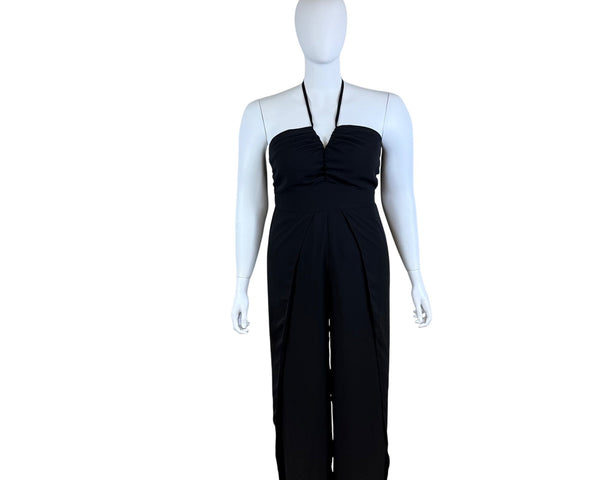 Eloquii Womens Black Halter Neck Jumpsuit Sleeveless Wide Leg Tie Back Sz 16