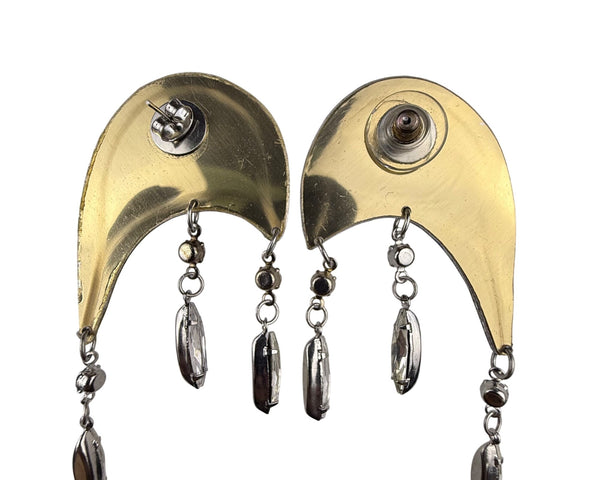 Green & Yellow Acrylic Dangle Earrings With Rhinestones & Crystal Accents