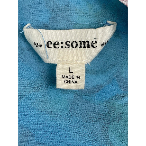 Ee:Some Womens Floral V-Neck Blouse With Balloon Sleeves In Blue Size L