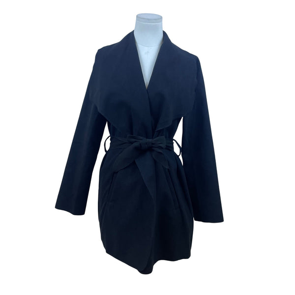 Ambiance Womens Black Polyester Belted Open-Front Coat Size M