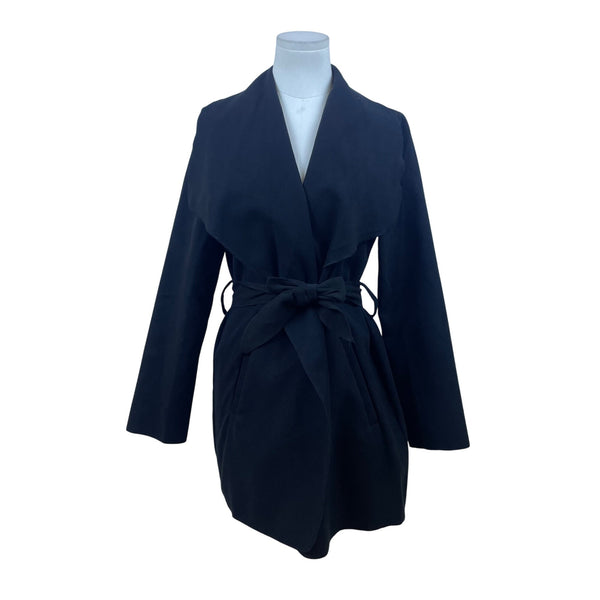 Ambiance Womens Black Polyester Belted Open-Front Coat Size M