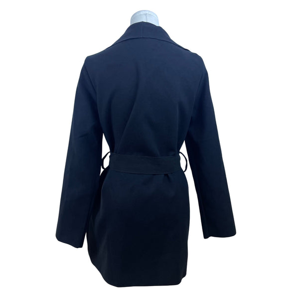 Ambiance Womens Black Polyester Belted Open-Front Coat Size M