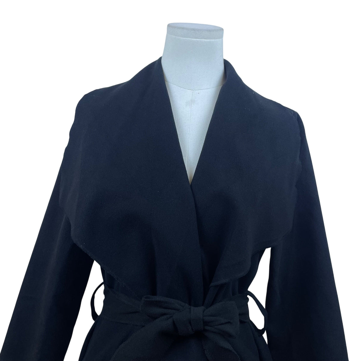 Ambiance Womens Black Polyester Belted Open-Front Coat Size M