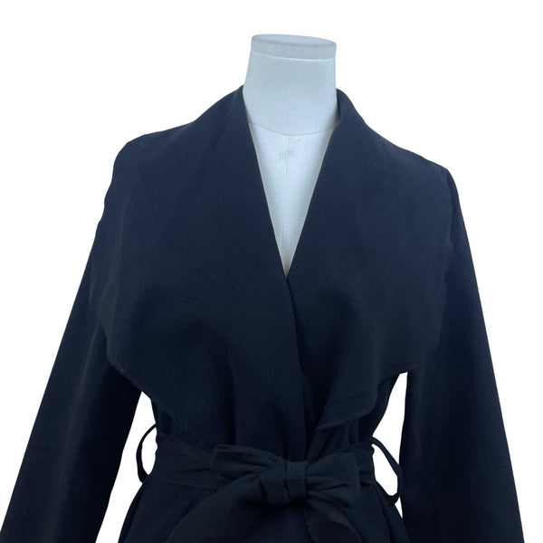 Ambiance Womens Black Polyester Belted Open-Front Coat Size M