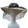Whittall & Shon Vintage Black Lace & Pearls Wide Brim Hat Netting Floral Accent