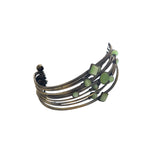 Handcrafted Adjustable Bronze Wire Cuff Bracelet With Green Beads