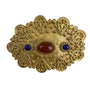 Vintage Ornate Gold Tone Brooch With Faux Carnelian & Lapis Stones
