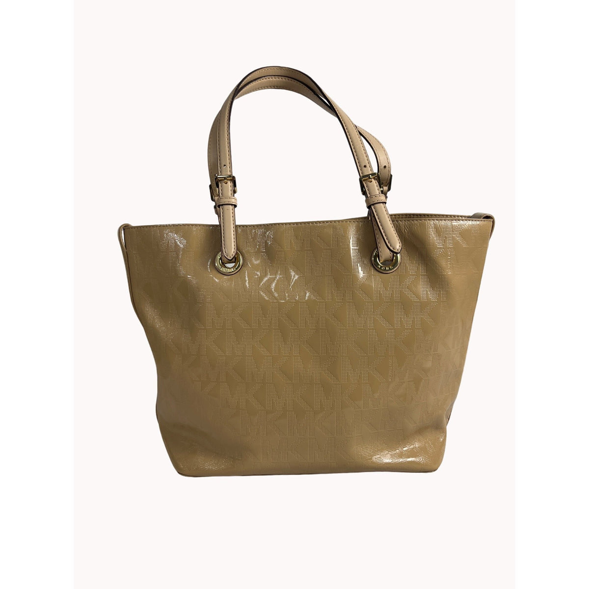 Michael Kors Women's Beige Logo Pattern Satchel Handbag Sz L