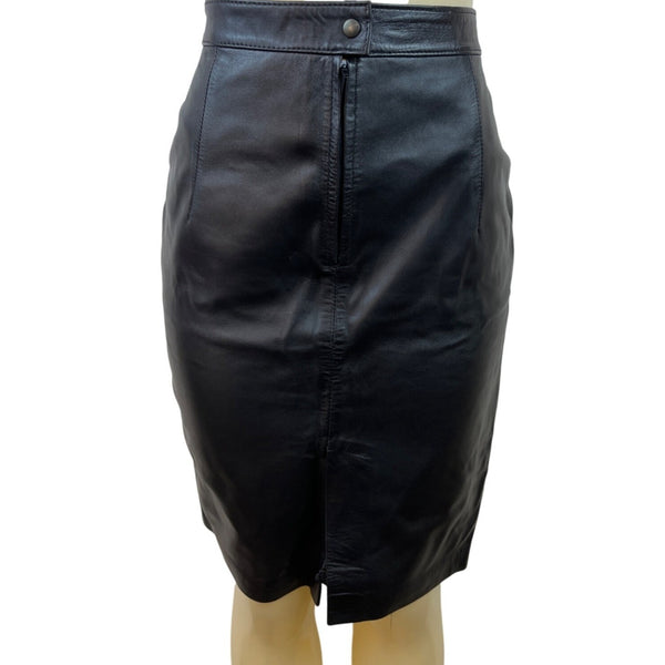 Manuel Herrero Black Leather Pencil Skirt Spain Mid-Length High-Waist Sz 46