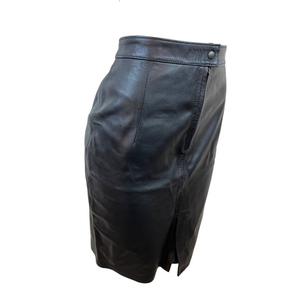 Manuel Herrero Black Leather Pencil Skirt Spain Mid-Length High-Waist Sz 46