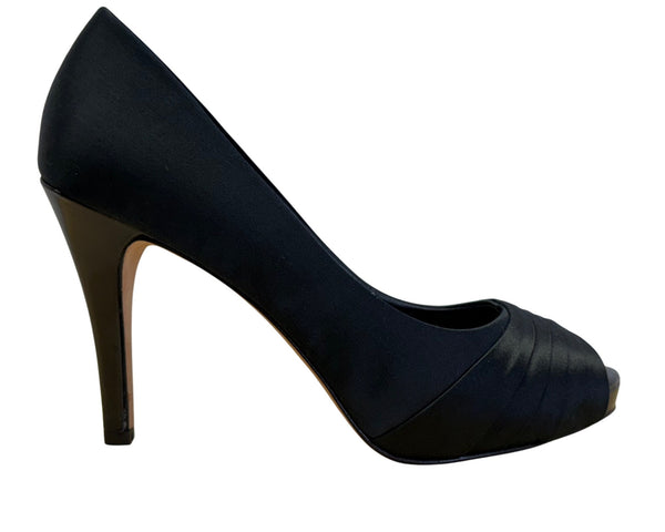 White House Black Market Women’s Black Satin London Peep Toe Heels 6.5M