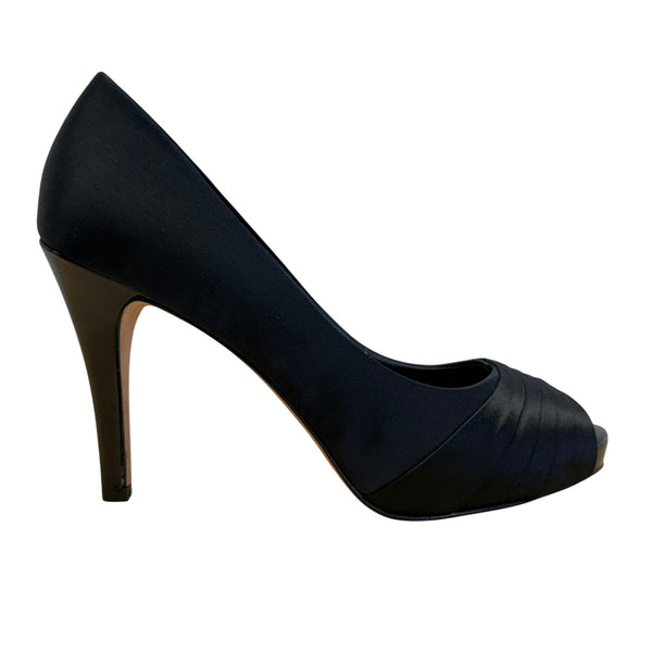 White House Black Market Women’s Black Satin London Peep Toe Heels 6.5M