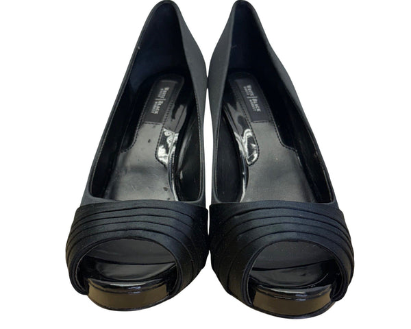 White House Black Market Women’s Black Satin London Peep Toe Heels 6.5M