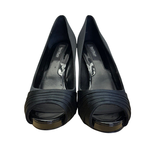 White House Black Market Women’s Black Satin London Peep Toe Heels 6.5M
