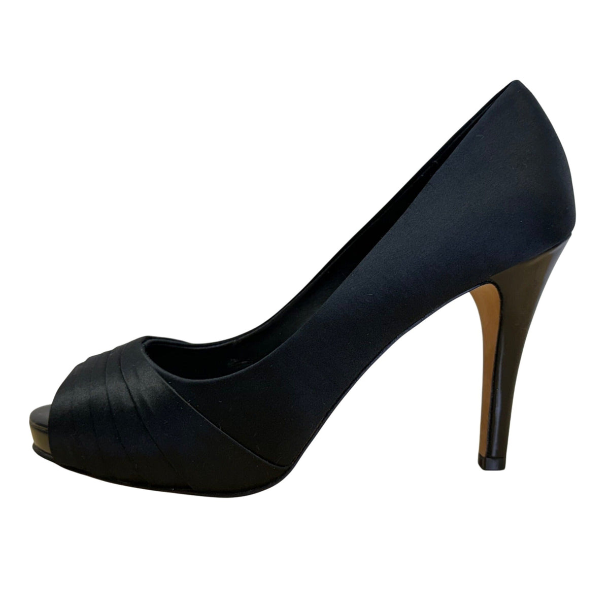 White House Black Market Women’s Black Satin London Peep Toe Heels 6.5M