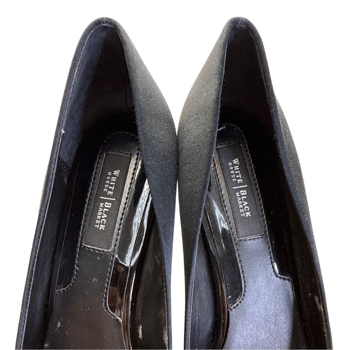 White House Black Market Women’s Black Satin London Peep Toe Heels 6.5M