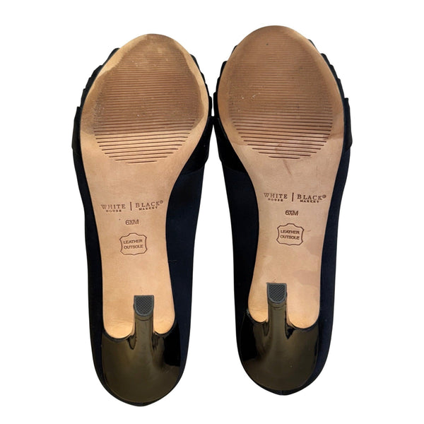 White House Black Market Women’s Black Satin London Peep Toe Heels 6.5M