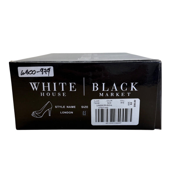 White House Black Market Women’s Black Satin London Peep Toe Heels 6.5M