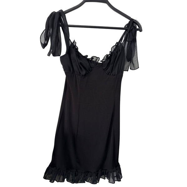 Lucy In The Sky Women’s Black Mini Dress With Ruffle & Tie Straps Small