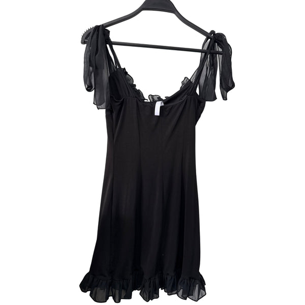 Lucy In The Sky Women’s Black Mini Dress With Ruffle & Tie Straps Small
