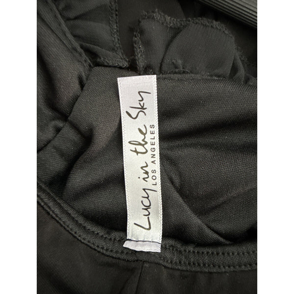 Lucy In The Sky Women’s Black Mini Dress With Ruffle & Tie Straps Small