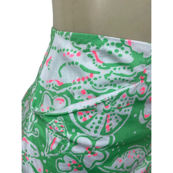 Lilly Pulitzer Green Floral Print Skirt With Lace Trim Size 4- New