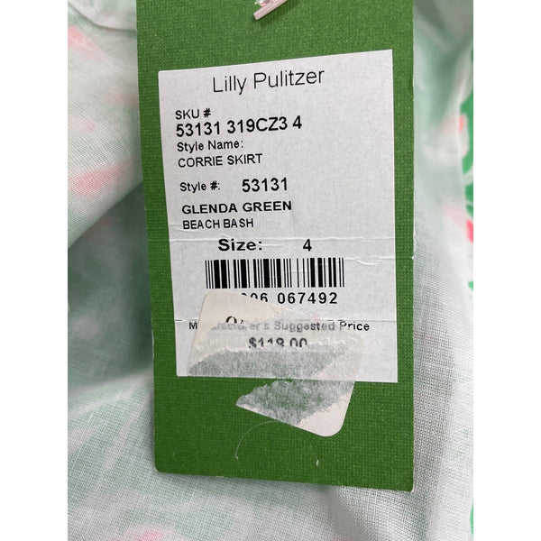 Lilly Pulitzer Green Floral Print Skirt With Lace Trim Size 4- New