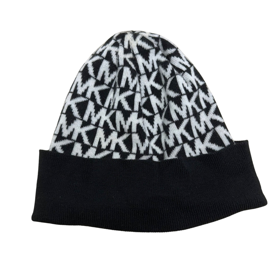 Michael Kors Womens Black & White Printed Knitted Beanie Hat Stretch OS