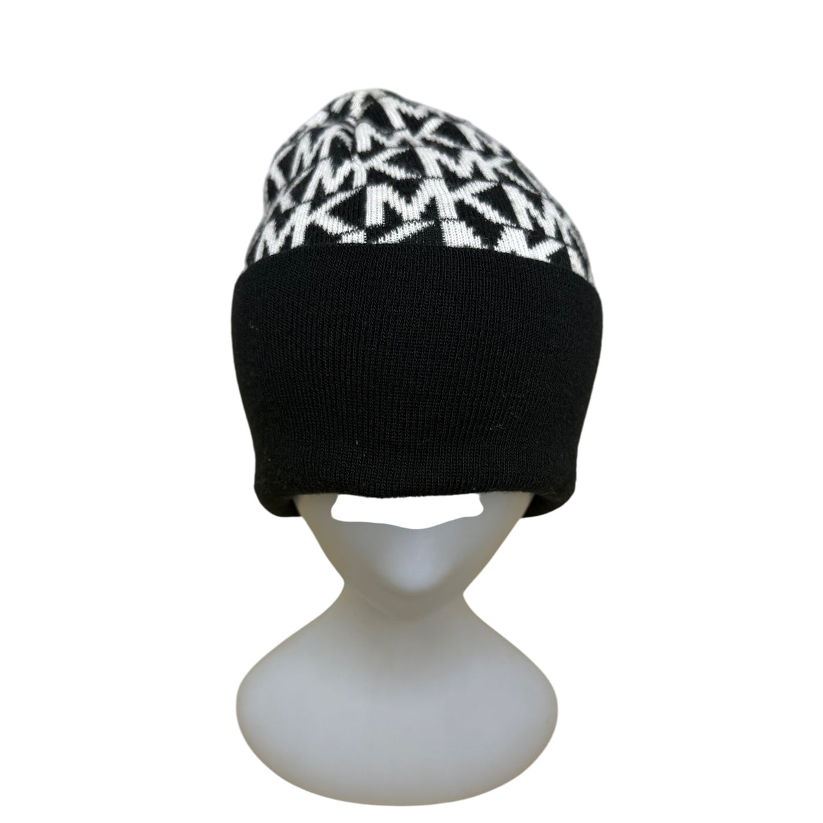 Michael Kors Womens Black & White Printed Knitted Beanie Hat Stretch OS