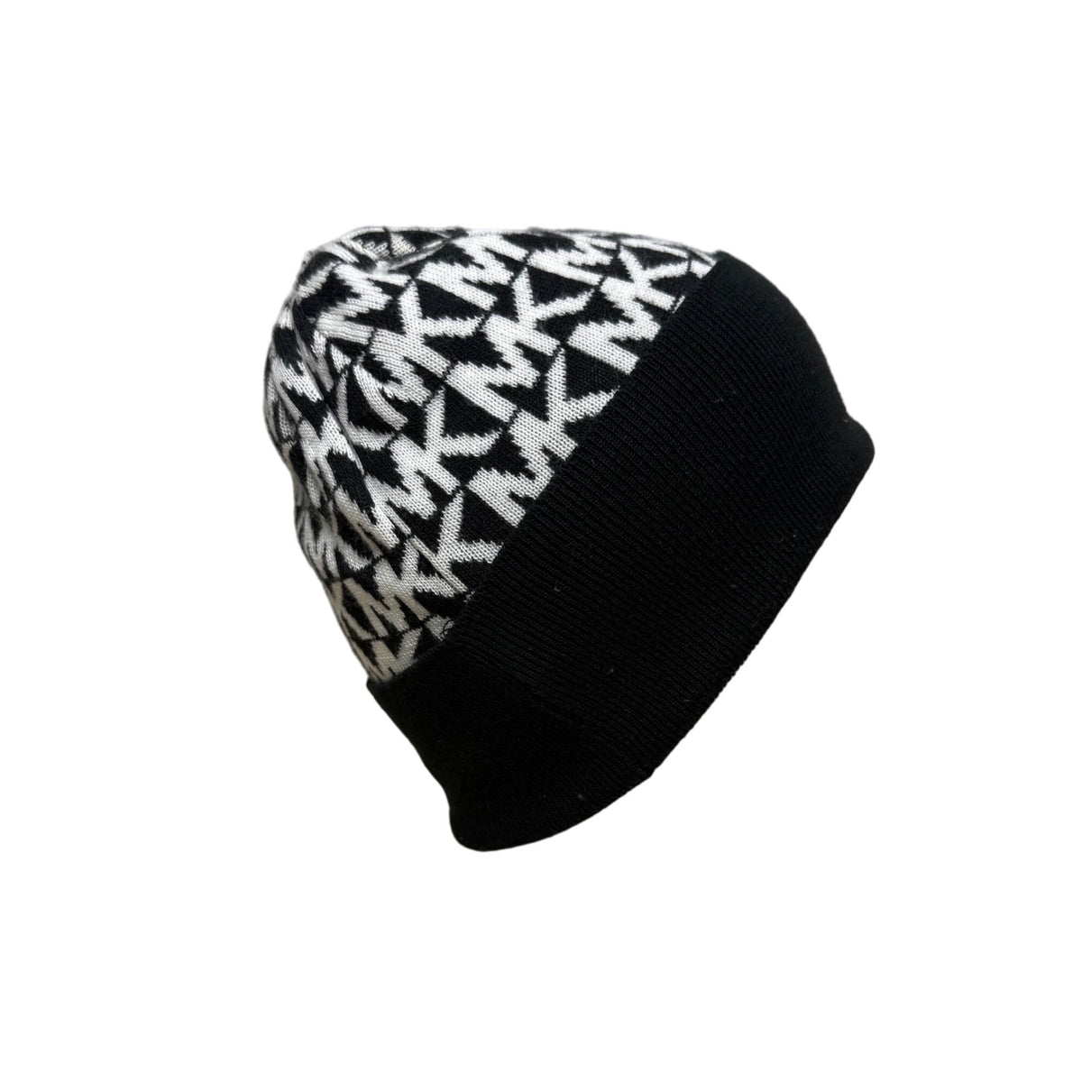 Michael Kors Womens Black & White Printed Knitted Beanie Hat Stretch OS
