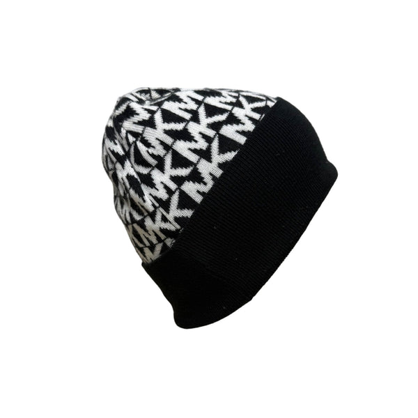 Michael Kors Womens Black & White Printed Knitted Beanie Hat Stretch OS