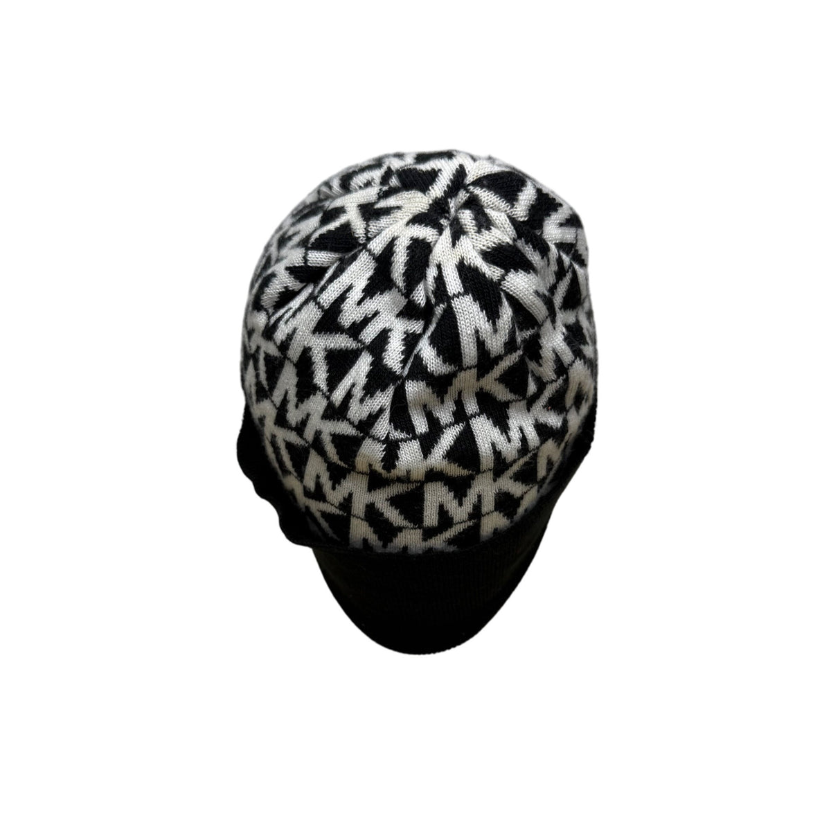 Michael Kors Womens Black & White Printed Knitted Beanie Hat Stretch OS