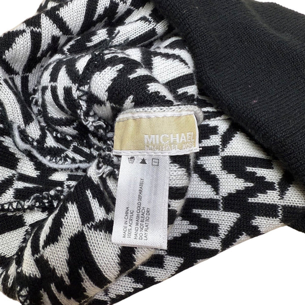Michael Kors Womens Black & White Printed Knitted Beanie Hat Stretch OS