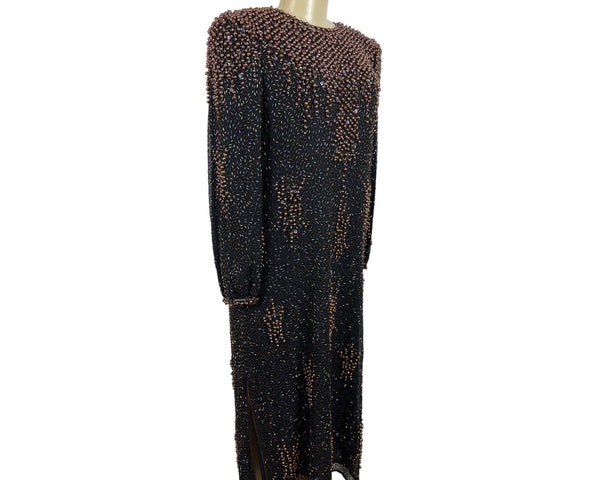Vintage 80s Neiman Marcus Women's Black Shift Long Sleeve Dress Sz L