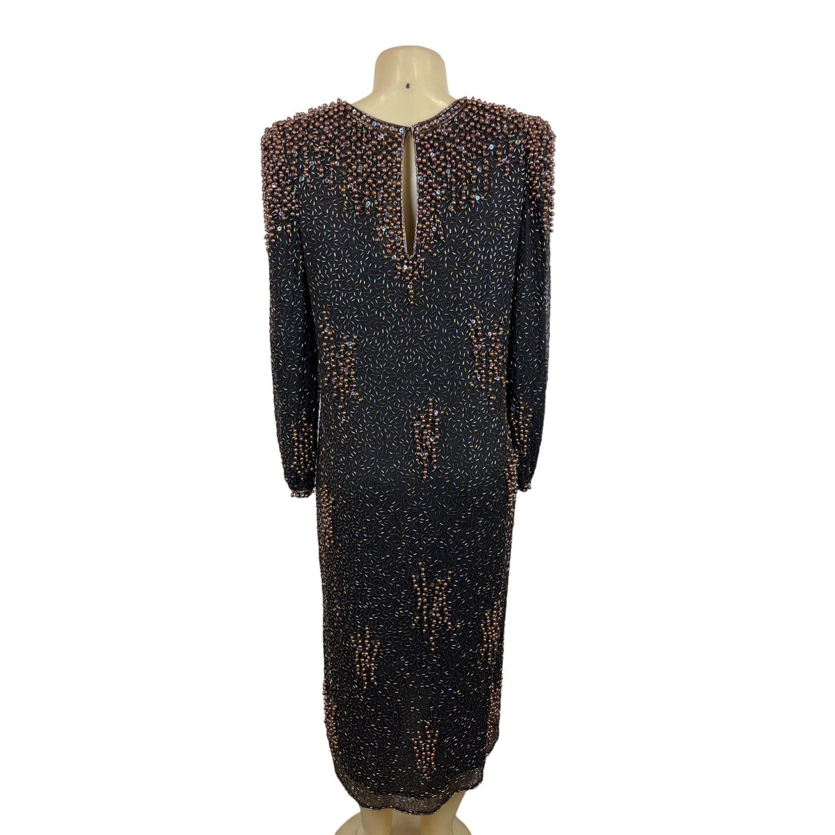 Vintage 80s Neiman Marcus Women's Black Shift Long Sleeve Dress Sz L