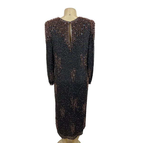 Vintage 80s Neiman Marcus Women's Black Shift Long Sleeve Dress Sz L