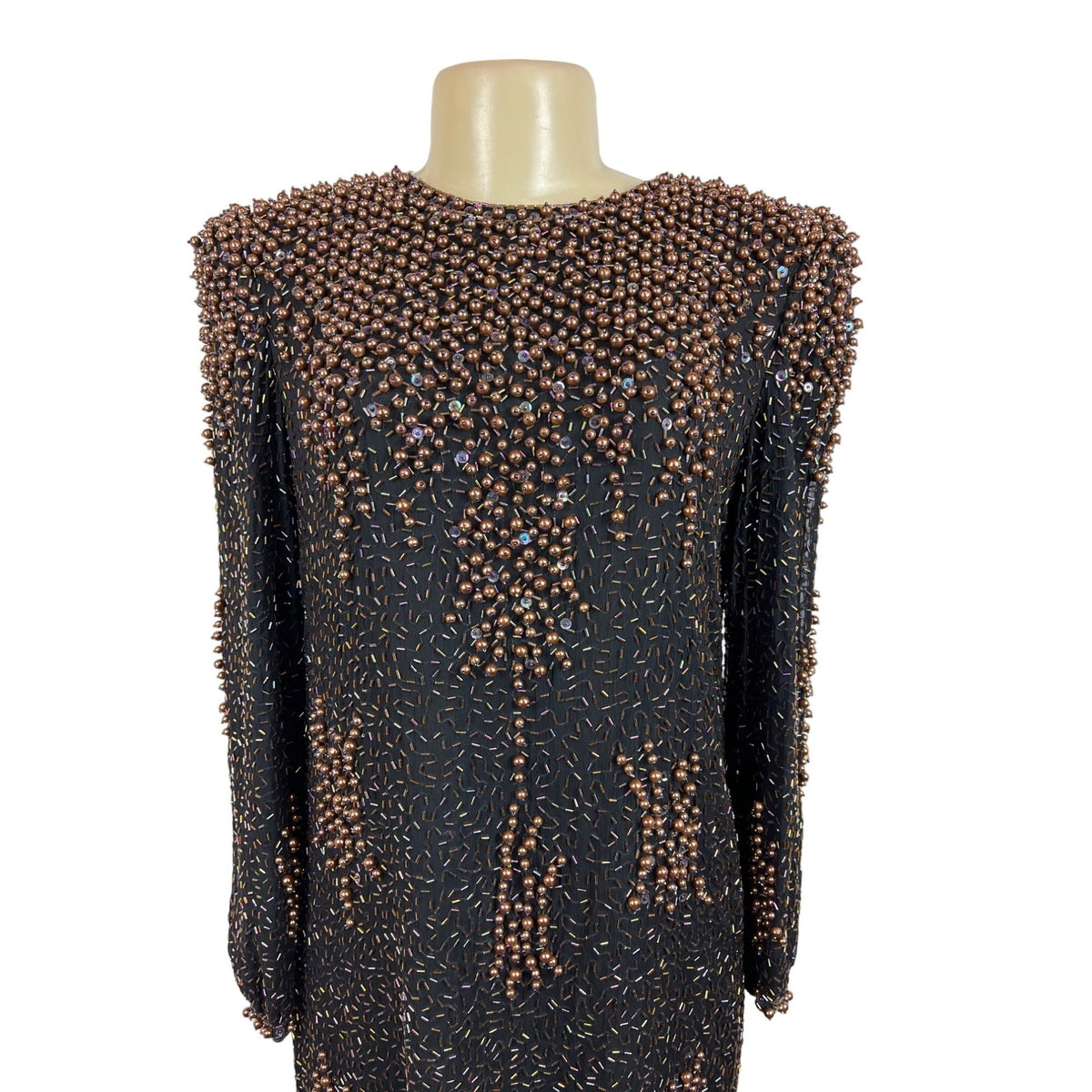 Vintage 80s Neiman Marcus Women's Black Shift Long Sleeve Dress Sz L